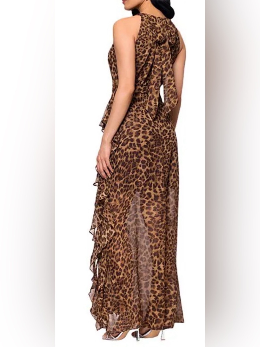 Betsy & Adam Halter Leopard Print Ruffle A Line Maxi Dress Size 16W. NWT. - Picture 2 of 5